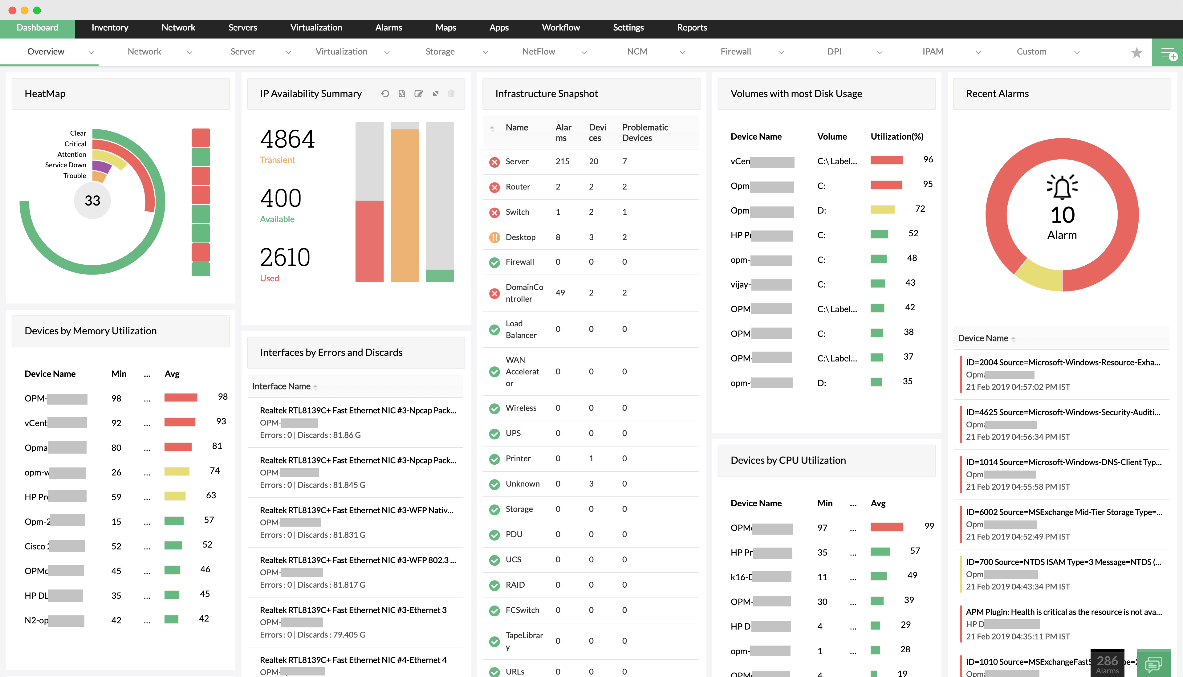 Network Monitoring Dashboard - ManagEngine OpManager